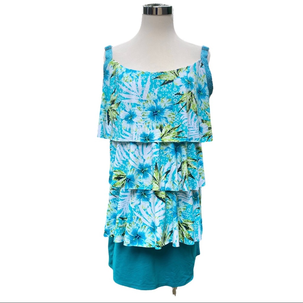 Plus Size 18W Tankini 2 Piece Swimwear 16W Skort Aqua Floral by Beach House